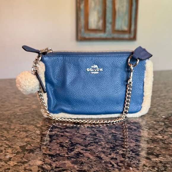 Coach Blue leather and sherling Wristlet with Chain - Picture 1 of 16
